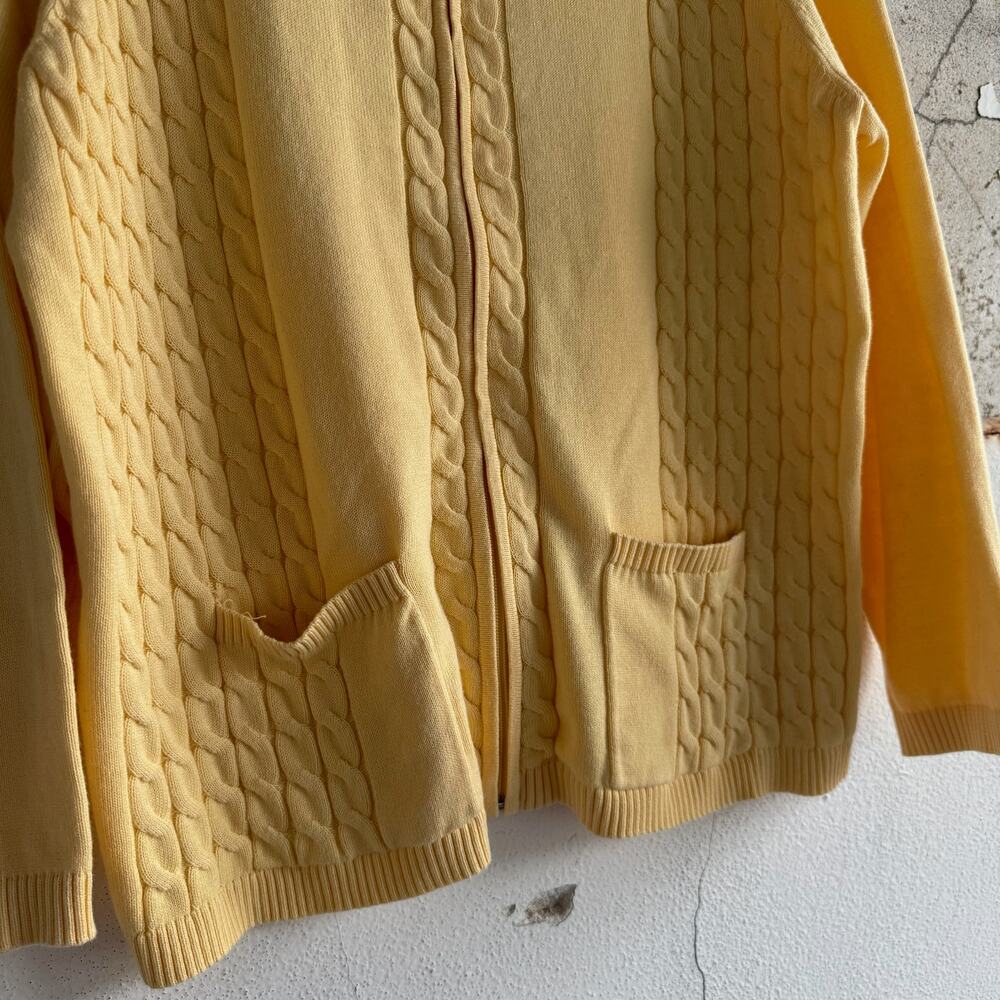 Vintage Cardigan Sweater Butter Yellow Cable Knit Front Zip Petite Womens L‎ - Picture 3 of 6